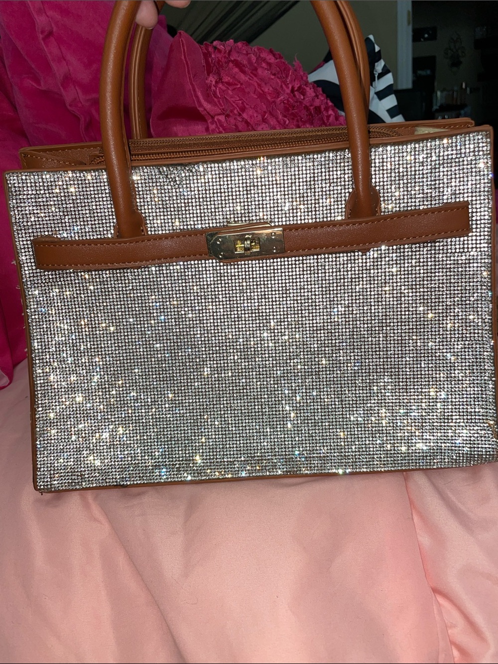 Classic Structured Tote Bag in Brown and Silver